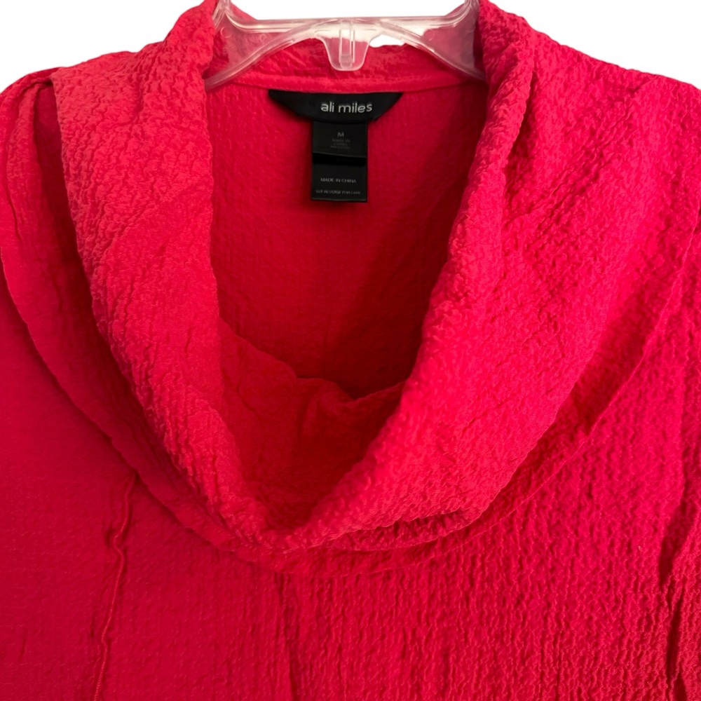 Ali Miles Red Cowl Neck Tunic Blouse Lagenlook Size Medium Comfort Stretch - Picture 3 of 7